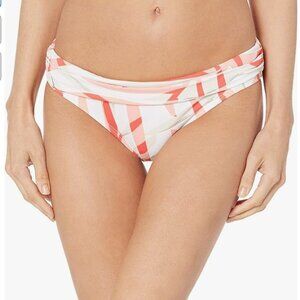 La Blanca Womens' Shirred Orange White Band Hipster Bikini Swimsuit Bottom NWT